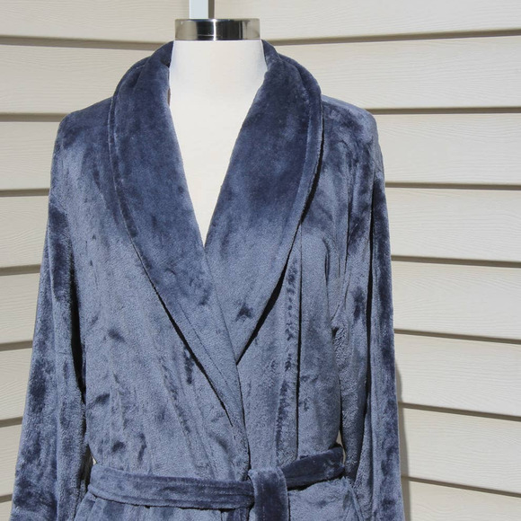 Miss Elaine Luxury Fleece Long Robe Ultra Soft Pewter Gray Size Medium - Picture 8 of 12